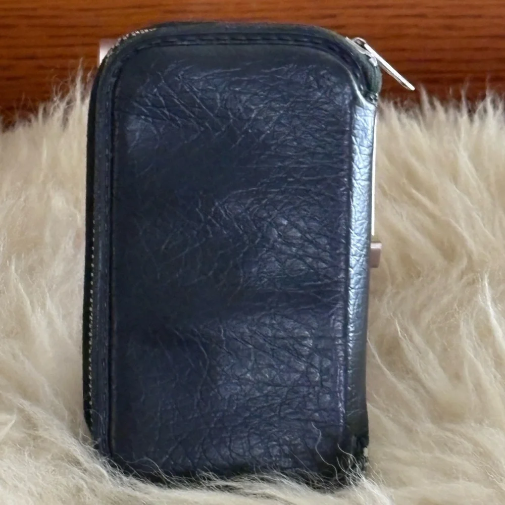Vintage Black Leather Zip Around Card and Coin Wallet